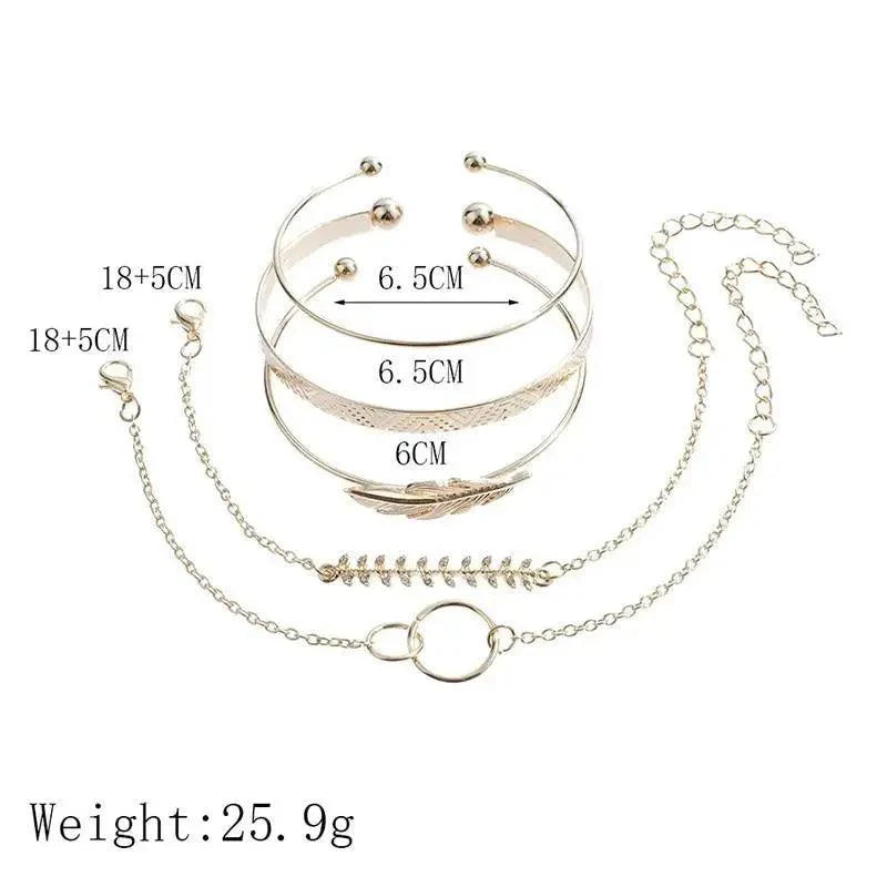 Luxruy Modern Bohemian Gold Color Moon Leaf Crystal Opal Open Bracelet Set for Women In Boho Beach Bangle Jewelry Style
