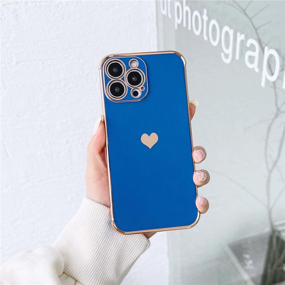 Luxurious Heart Soft Anti-Scratch Full Lens Protection Silicone Girls Shockproof Phone Case for iPhone Phone Case For iPhone 14 13 12 Pro 12Mini Soft Women Elegant Love Heart Shockproof Bumper Phone Case