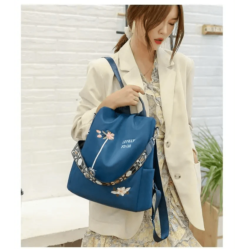Cloth Backpack Female Embroidery Backpack Bag Nylon Anti-Theft Waterproof Women's Backpack Fashionable Anti-theft Women Backpacks Nice Print School Bag High Quality Large Capacity Backpack (