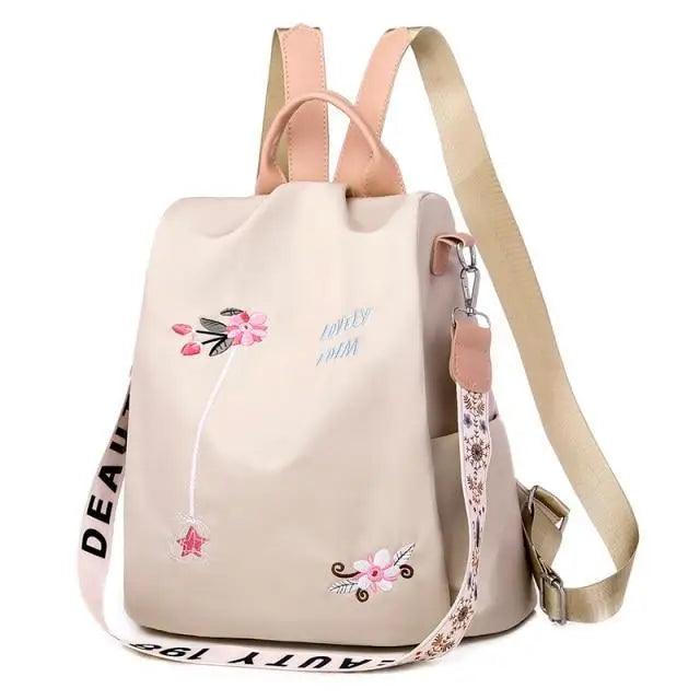 Cloth Backpack Female Embroidery Backpack Bag Nylon Anti-Theft Waterproof Women's Backpack Fashionable Anti-theft Women Backpacks Nice Print School Bag High Quality Large Capacity Backpack (