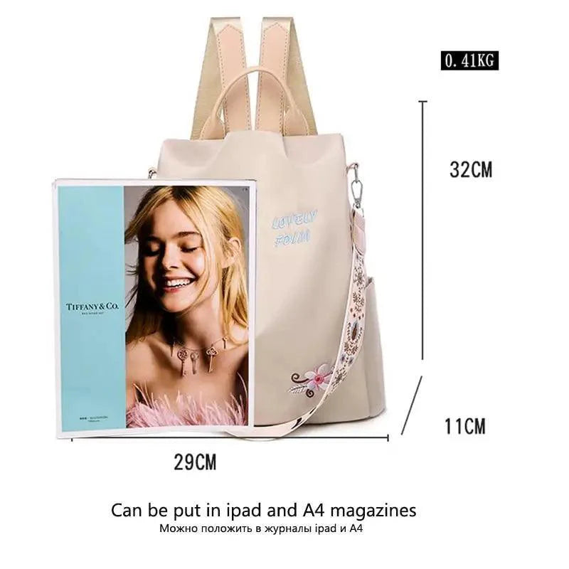 Cloth Backpack Female Embroidery Backpack Bag Nylon Anti-Theft Waterproof Women's Backpack Fashionable Anti-theft Women Backpacks Nice Print School Bag High Quality Large Capacity Backpack (