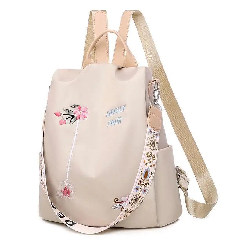 Cloth Backpack Female Embroidery Backpack Bag Nylon Anti-Theft Waterproof Women's Backpack Fashionable Anti-theft Women Backpacks Nice Print School Bag High Quality Large Capacity Backpack (