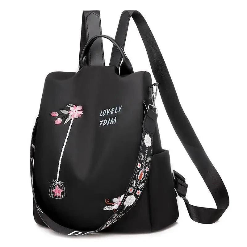 Cloth Backpack Female Embroidery Backpack Bag Nylon Anti-Theft Waterproof Women's Backpack Fashionable Anti-theft Women Backpacks Nice Print School Bag High Quality Large Capacity Backpack (