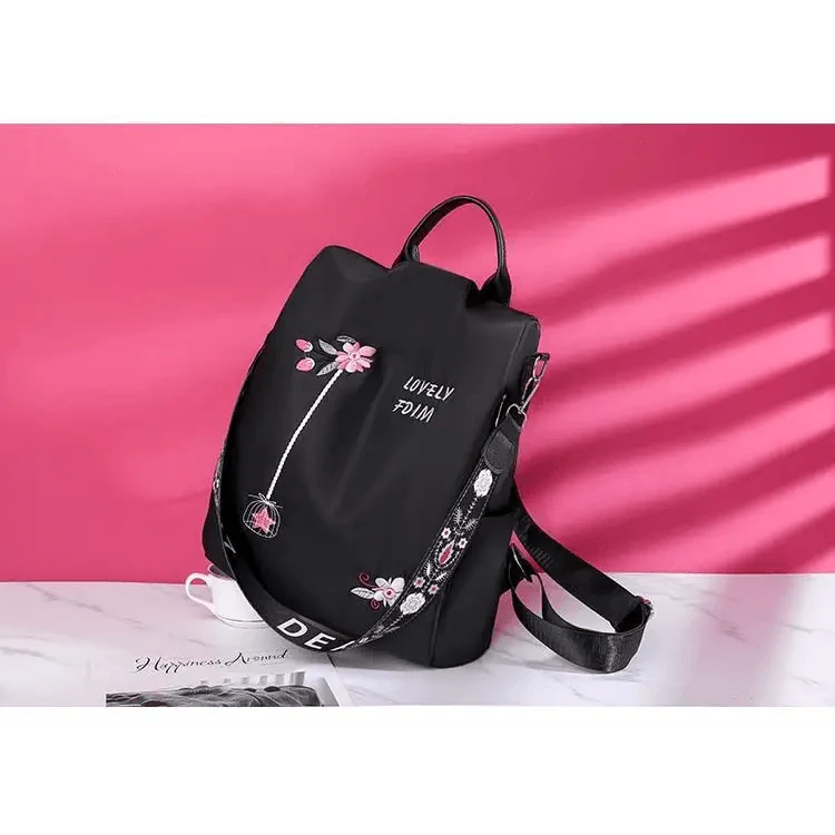 Cloth Backpack Female Embroidery Backpack Bag Nylon Anti-Theft Waterproof Women's Backpack Fashionable Anti-theft Women Backpacks Nice Print School Bag High Quality Large Capacity Backpack (