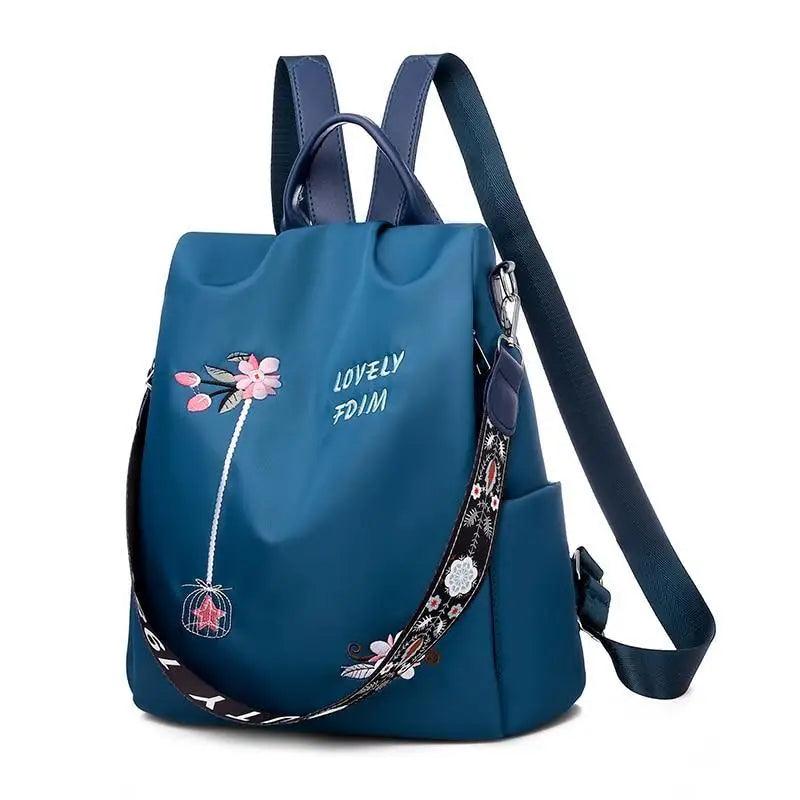 Cloth Backpack Female Embroidery Backpack Bag Nylon Anti-Theft Waterproof Women's Backpack Fashionable Anti-theft Women Backpacks Nice Print School Bag High Quality Large Capacity Backpack (
