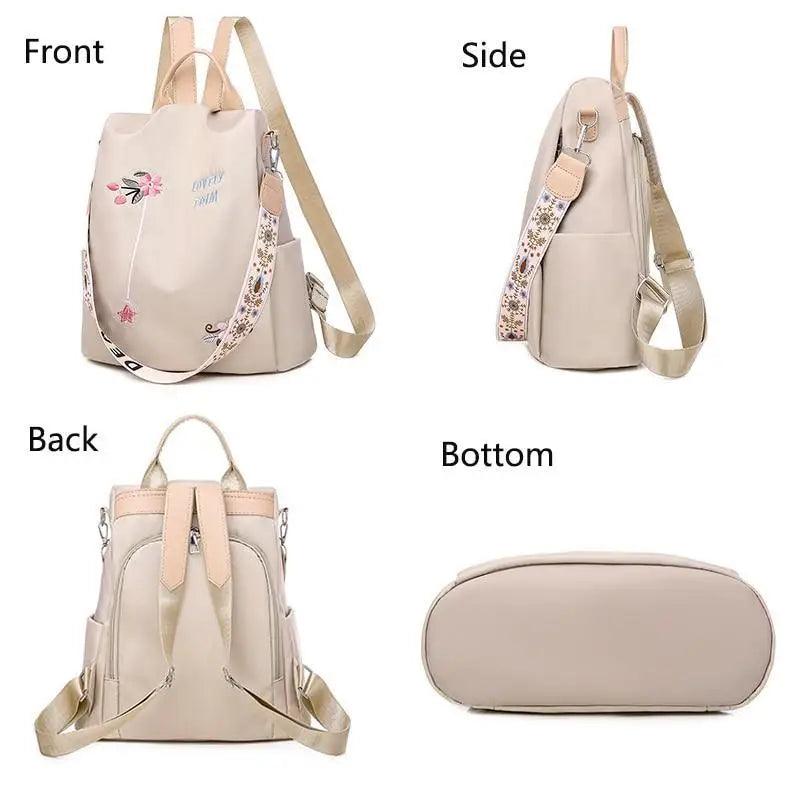 Cloth Backpack Female Embroidery Backpack Bag Nylon Anti-Theft Waterproof Women's Backpack Fashionable Anti-theft Women Backpacks Nice Print School Bag High Quality Large Capacity Backpack (