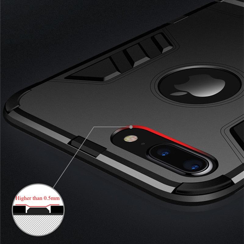 Luxury Black Cool Armor Case For iPhone 8 7 6 6S Plus 5 5s Shockproof Case For iPhone X XS MAX XR Stand Cover Case  Heavy Duty Shockproof Armor Dual Layer Protection Back Case Cover