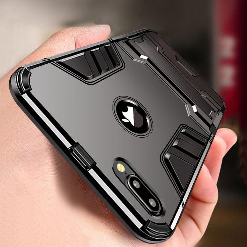 Luxury Black Cool Armor Case For iPhone 8 7 6 6S Plus 5 5s Shockproof Case For iPhone X XS MAX XR Stand Cover Case  Heavy Duty Shockproof Armor Dual Layer Protection Back Case Cover