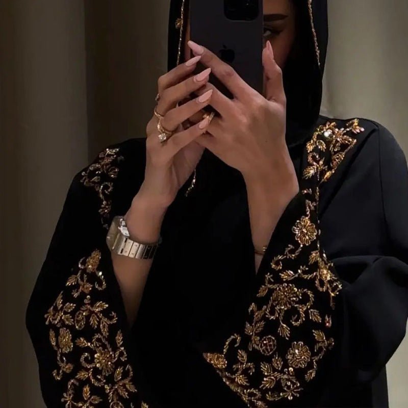 Luxury Black Embroidered Diamond Abaya Set (MOA184)