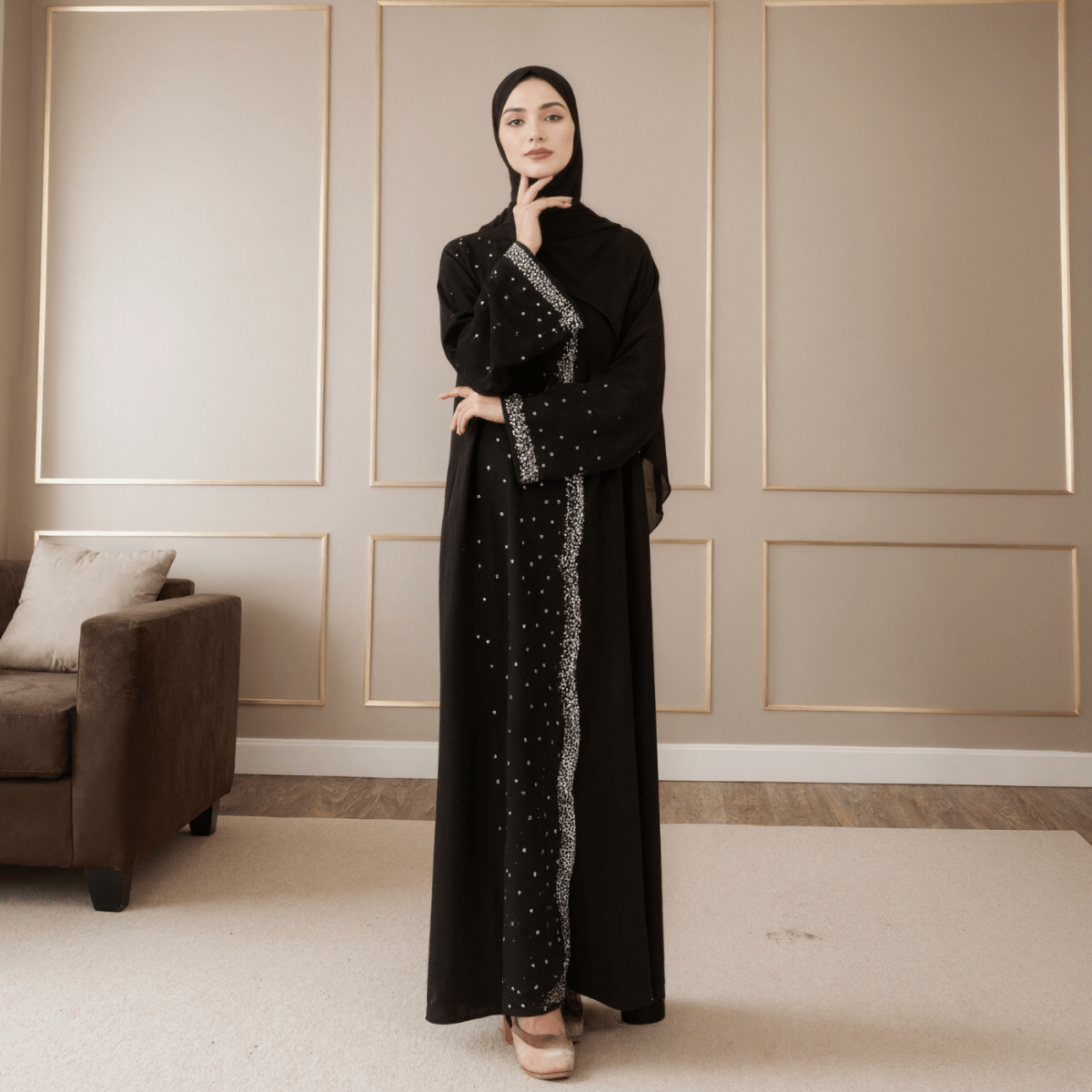 Luxury Black Starry Diamond Abaya  (MOA240)