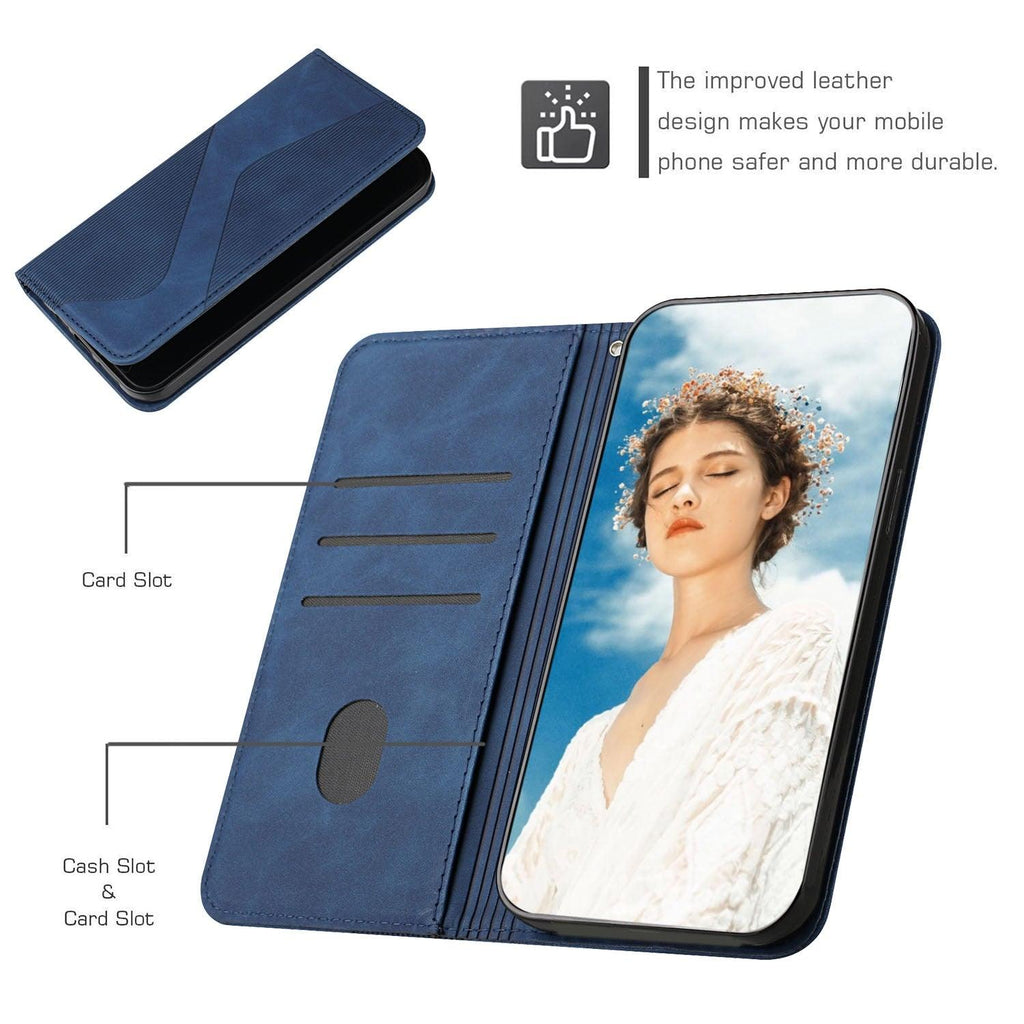 Luxury Blue Flip Wallet Case For iPhone 14 13 12 Mini Plus 11 Pro Magnetic Cards Phone Cover Magnetic PU Leather Phone Case Classic S-shaped Simple Flip Wallet Cover