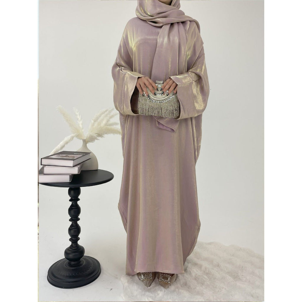 Luxury Bubble Sleeve Abaya Dress | Muslim Elegant Evening Wear Glossy Modest Robe (MA245)