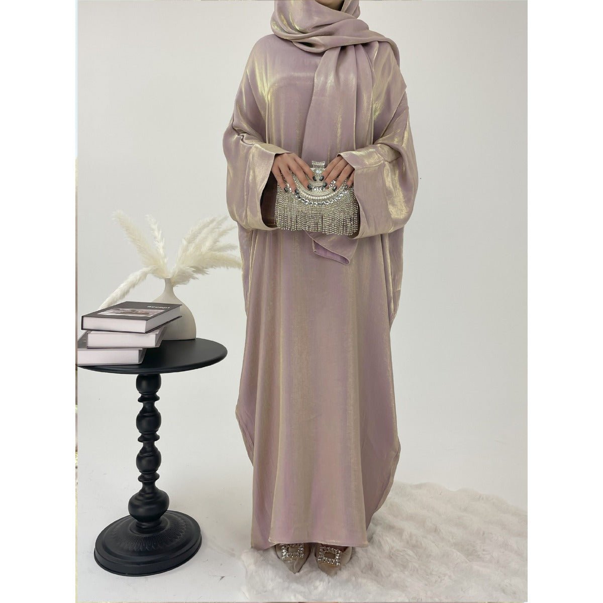 Luxury Bubble Sleeve Abaya Dress | Muslim Elegant Evening Wear Glossy Modest Robe (MA245)