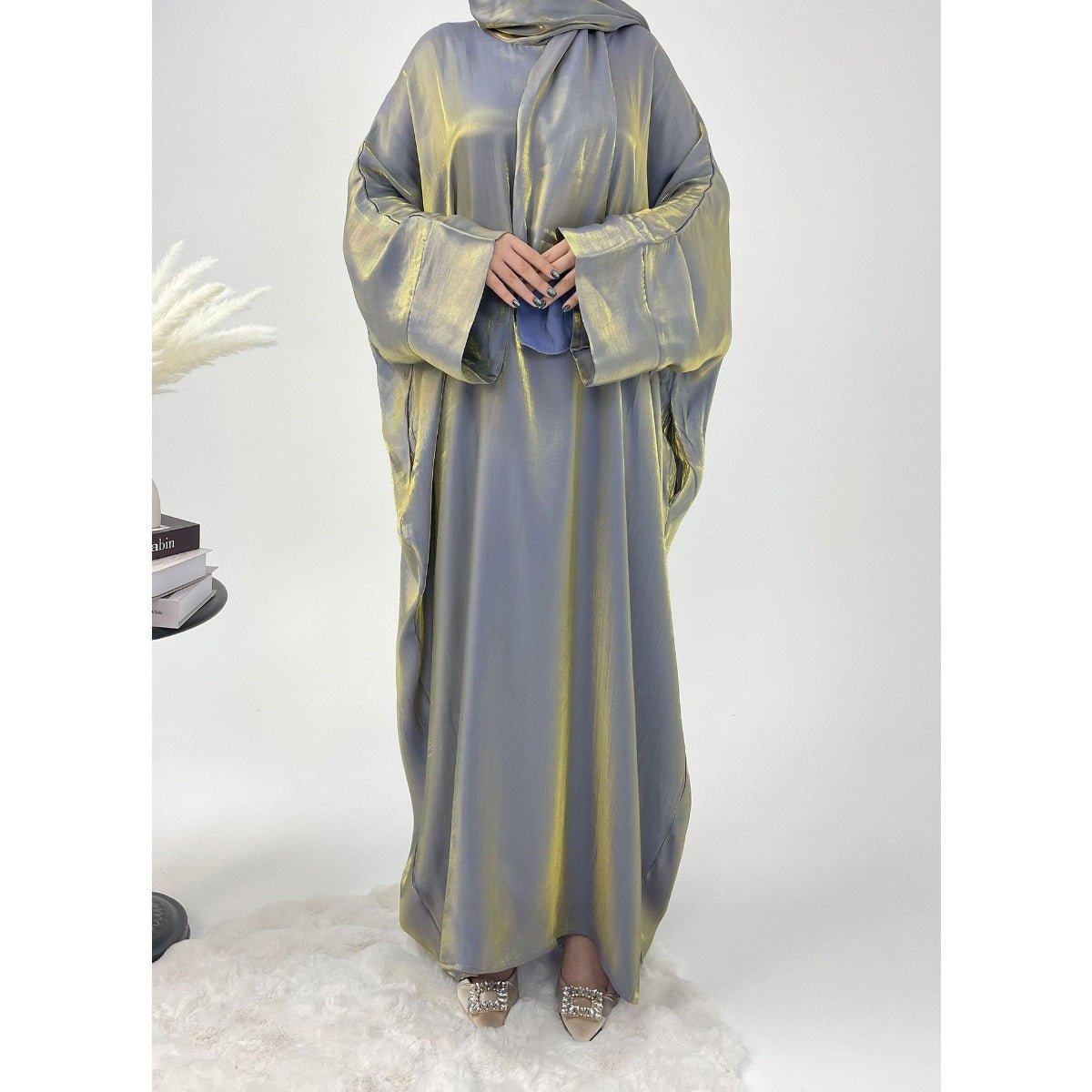 Luxury Bubble Sleeve Abaya Dress | Muslim Elegant Evening Wear Glossy Modest Robe (MA245)