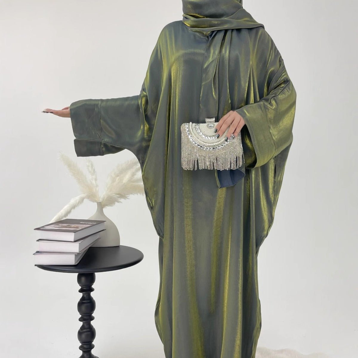 Luxury Bubble Sleeve Abaya Dress | Muslim Elegant Evening Wear Glossy Modest Robe (MA245)