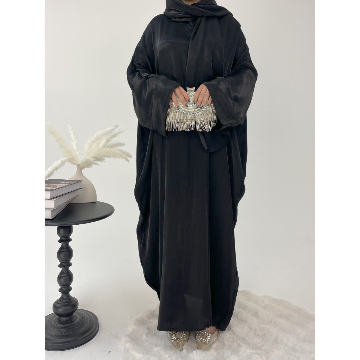 Luxury Bubble Sleeve Abaya Dress | Muslim Elegant Evening Wear Glossy Modest Robe (MA245)