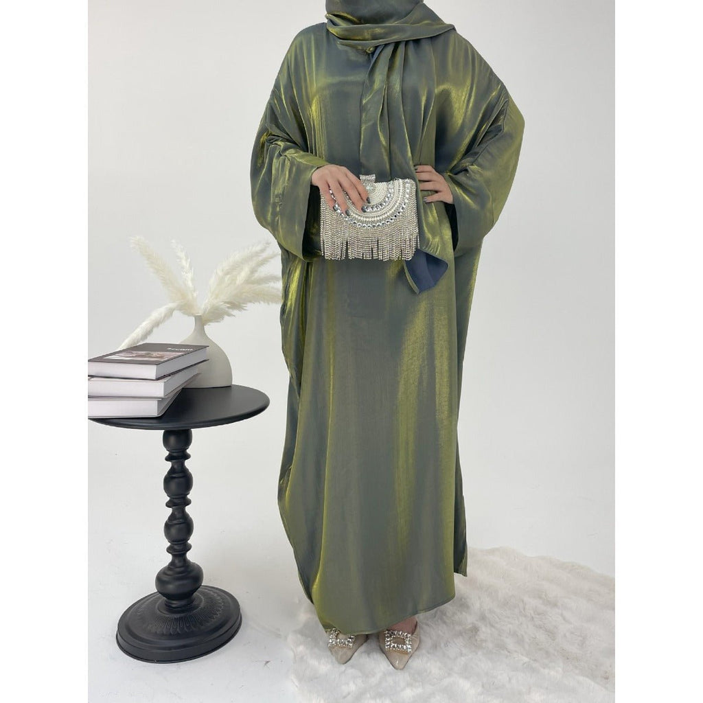 Luxury Bubble Sleeve Abaya Dress | Muslim Elegant Evening Wear Glossy Modest Robe (MA245)