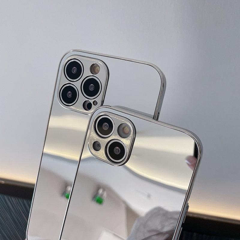 Luxury Clear Back Mirror Shock-Absorption Anti-Scratch Bright Reflection Protective Case Cover Silver Golden Mirror Shockproof Case for iPhone 14 13 12 Pro Max 11 X XR XS 8Plus iphone Hard Back Cover