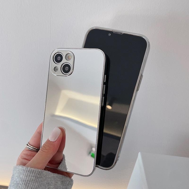 Luxury Clear Back Mirror Shock-Absorption Anti-Scratch Bright Reflection Protective Case Cover Silver Golden Mirror Shockproof Case for iPhone 14 13 12 Pro Max 11 X XR XS 8Plus iphone Hard Back Cover