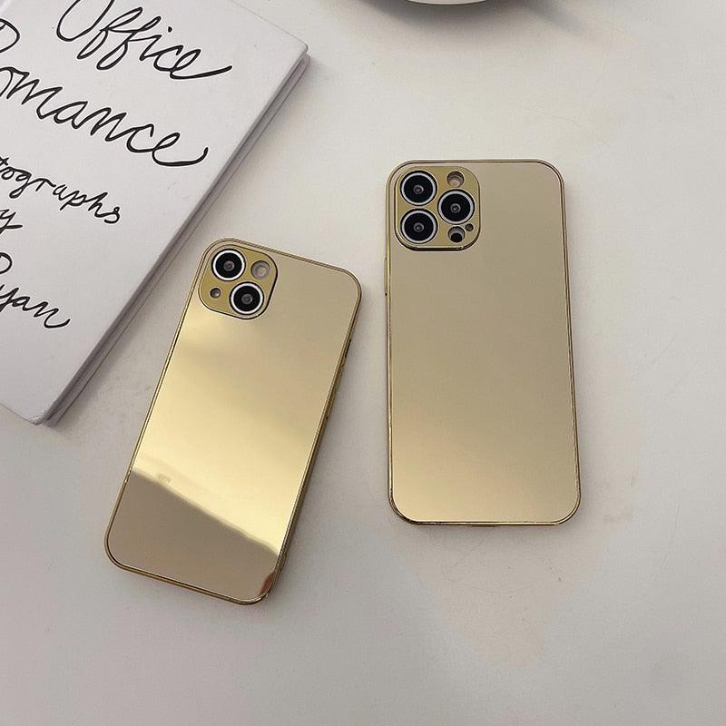 Luxury Clear Back Mirror Shock-Absorption Anti-Scratch Bright Reflection Protective Case Cover Silver Golden Mirror Shockproof Case for iPhone 14 13 12 Pro Max 11 X XR XS 8Plus iphone Hard Back Cover