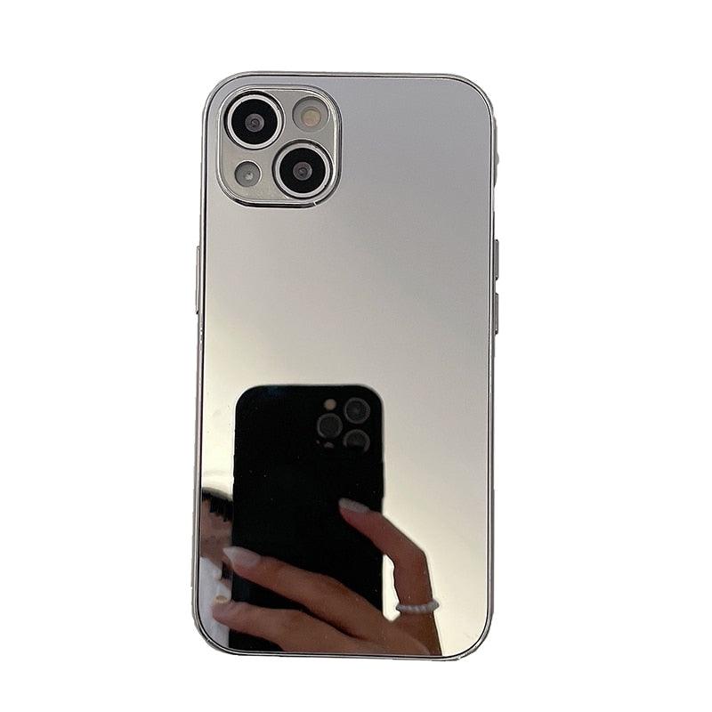 Luxury Clear Back Mirror Shock-Absorption Anti-Scratch Bright Reflection Protective Case Cover Silver Golden Mirror Shockproof Case for iPhone 14 13 12 Pro Max 11 X XR XS 8Plus iphone Hard Back Cover