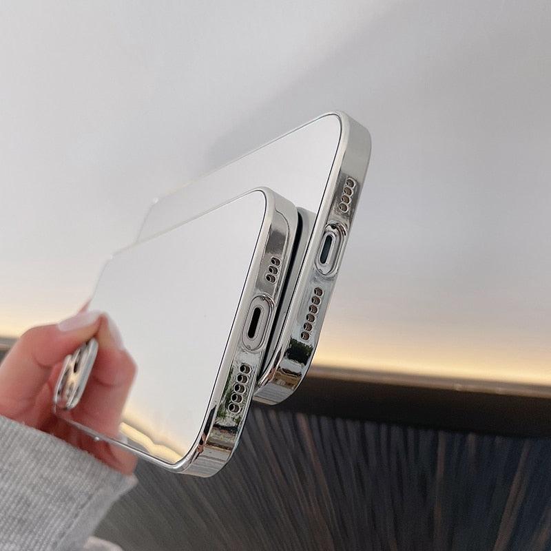 Luxury Clear Back Mirror Shock-Absorption Anti-Scratch Bright Reflection Protective Case Cover Silver Golden Mirror Shockproof Case for iPhone 14 13 12 Pro Max 11 X XR XS 8Plus iphone Hard Back Cover