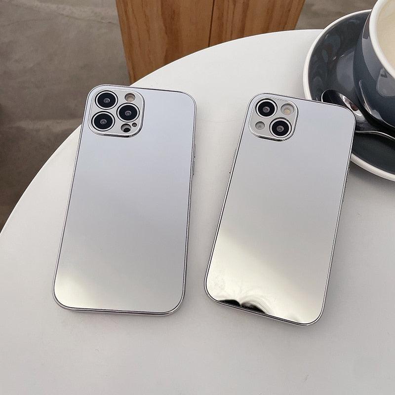 Luxury Clear Back Mirror Shock-Absorption Anti-Scratch Bright Reflection Protective Case Cover Silver Golden Mirror Shockproof Case for iPhone 14 13 12 Pro Max 11 X XR XS 8Plus iphone Hard Back Cover