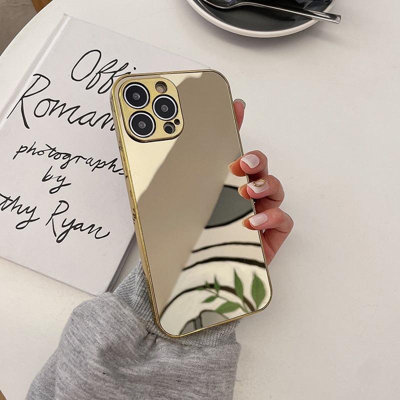 Luxury Clear Back Mirror Shock-Absorption Anti-Scratch Bright Reflection Protective Case Cover Silver Golden Mirror Shockproof Case for iPhone 14 13 12 Pro Max 11 X XR XS 8Plus iphone Hard Back Cover
