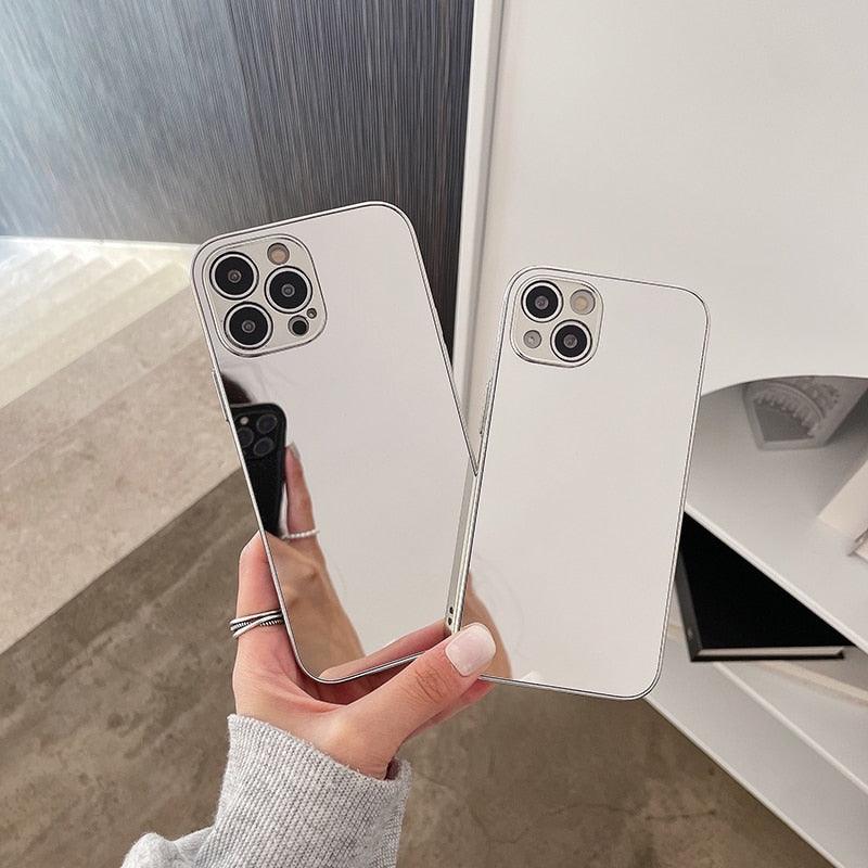 Luxury Clear Back Mirror Shock-Absorption Anti-Scratch Bright Reflection Protective Case Cover Silver Golden Mirror Shockproof Case for iPhone 14 13 12 Pro Max 11 X XR XS 8Plus iphone Hard Back Cover