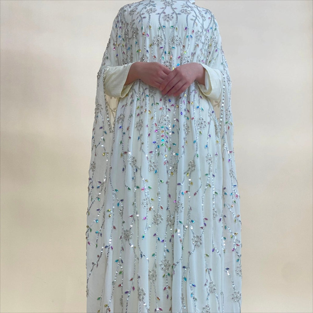 Luxury Crystal Embellished Cape Abaya Set with Inner Dress (MA390)