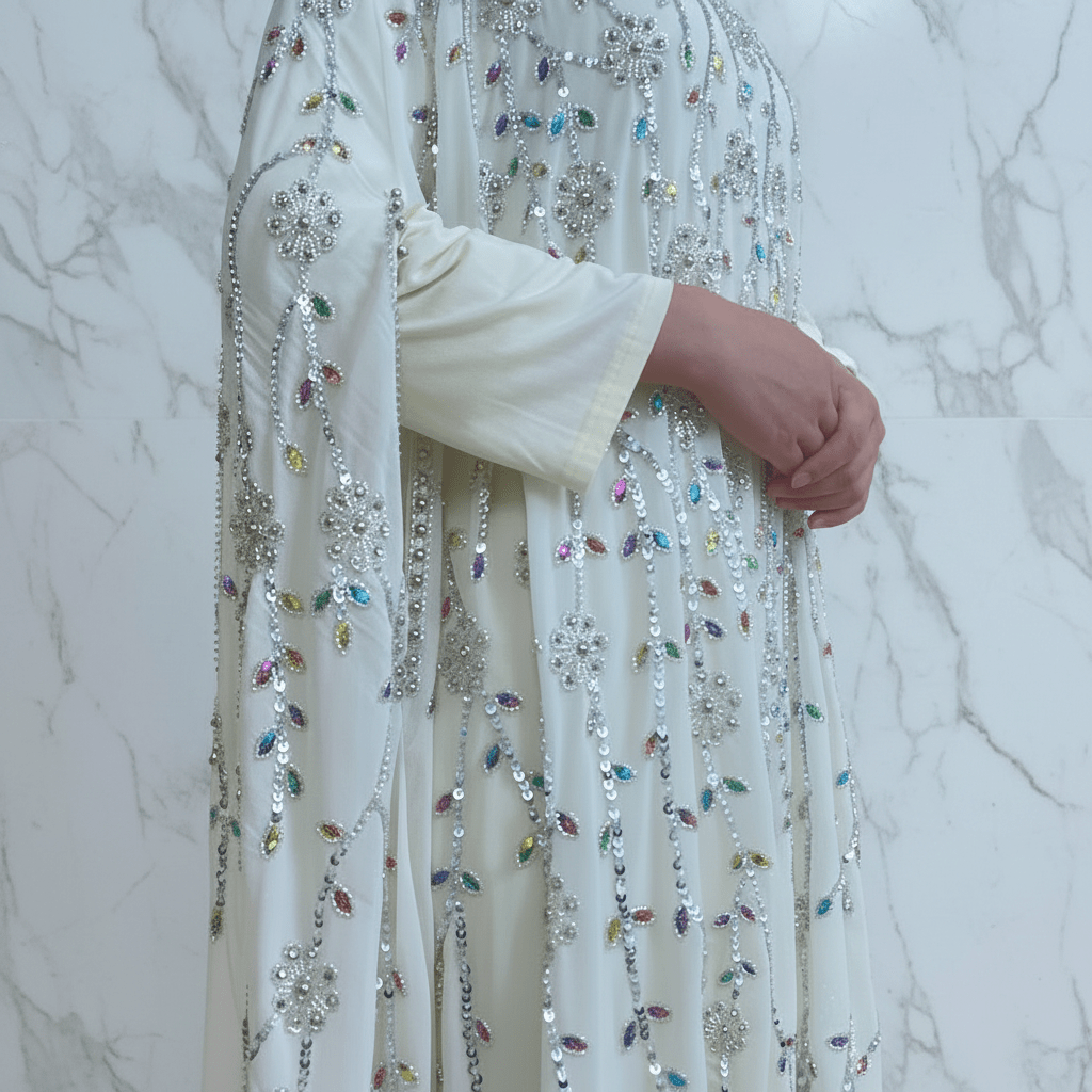 Luxury Crystal Embellished Cape Abaya Set with Inner Dress (MA390)