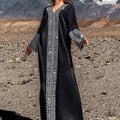 Luxury Crystal & Pearl Embellished Abaya | V-Neck Nida Crepe Maxi Dress(MA343)