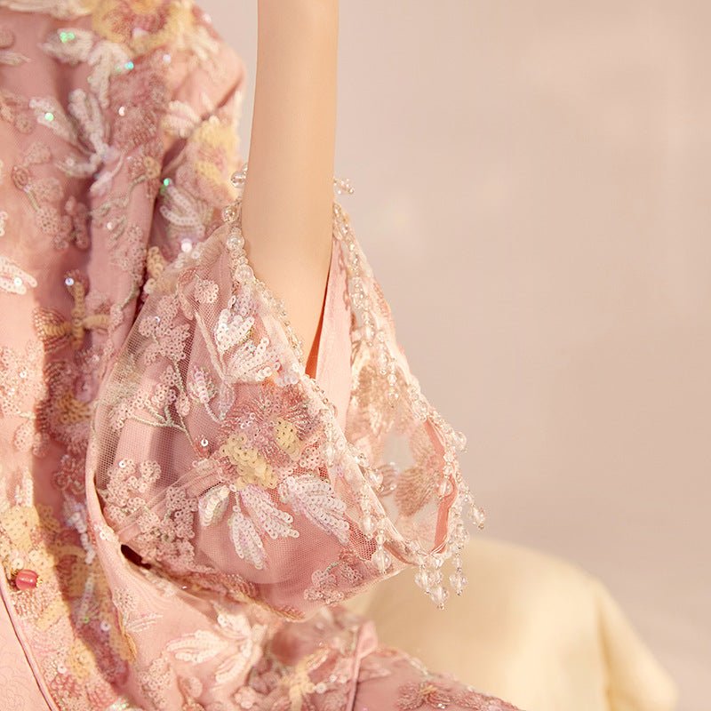 Luxury Embroidered Floral Jacket & Skirt Set(MS307)