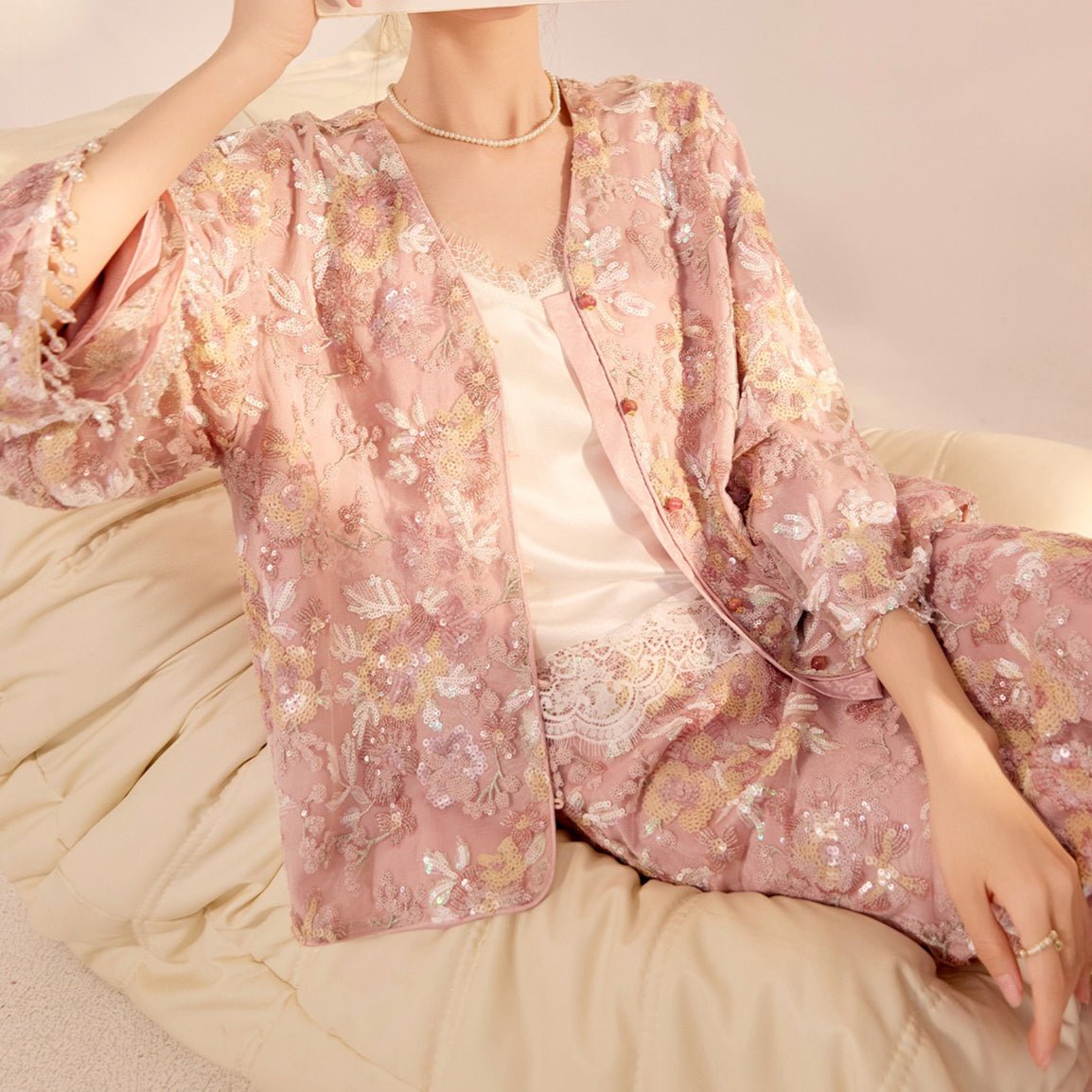 Luxury Embroidered Floral Jacket & Skirt Set(MS307)
