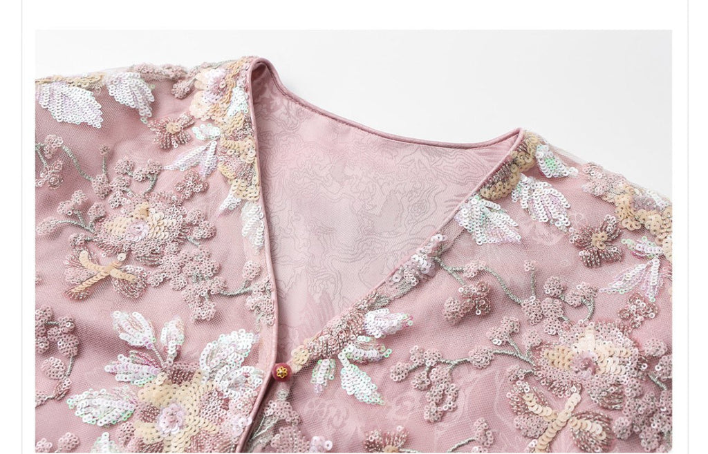 Luxury Embroidered Floral Jacket & Skirt Set(MS307)