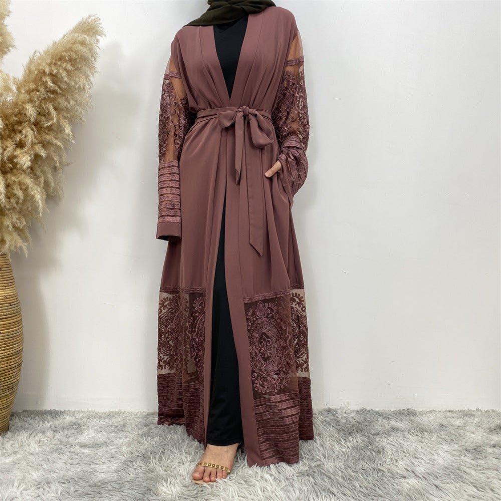 Luxury Embroidered Mesh Cardigan Abaya Dress (MOA161)