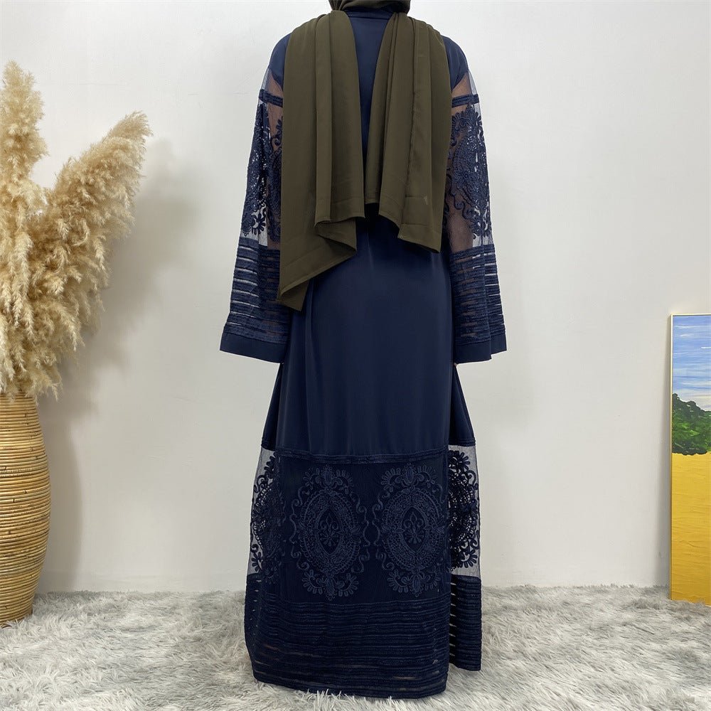 Luxury Embroidered Mesh Cardigan Abaya Dress (MOA161)