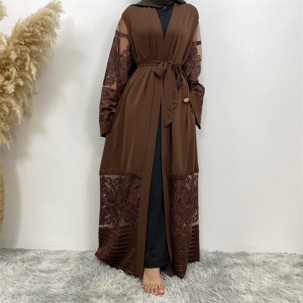 Luxury Embroidered Mesh Cardigan Abaya Dress (MOA161)