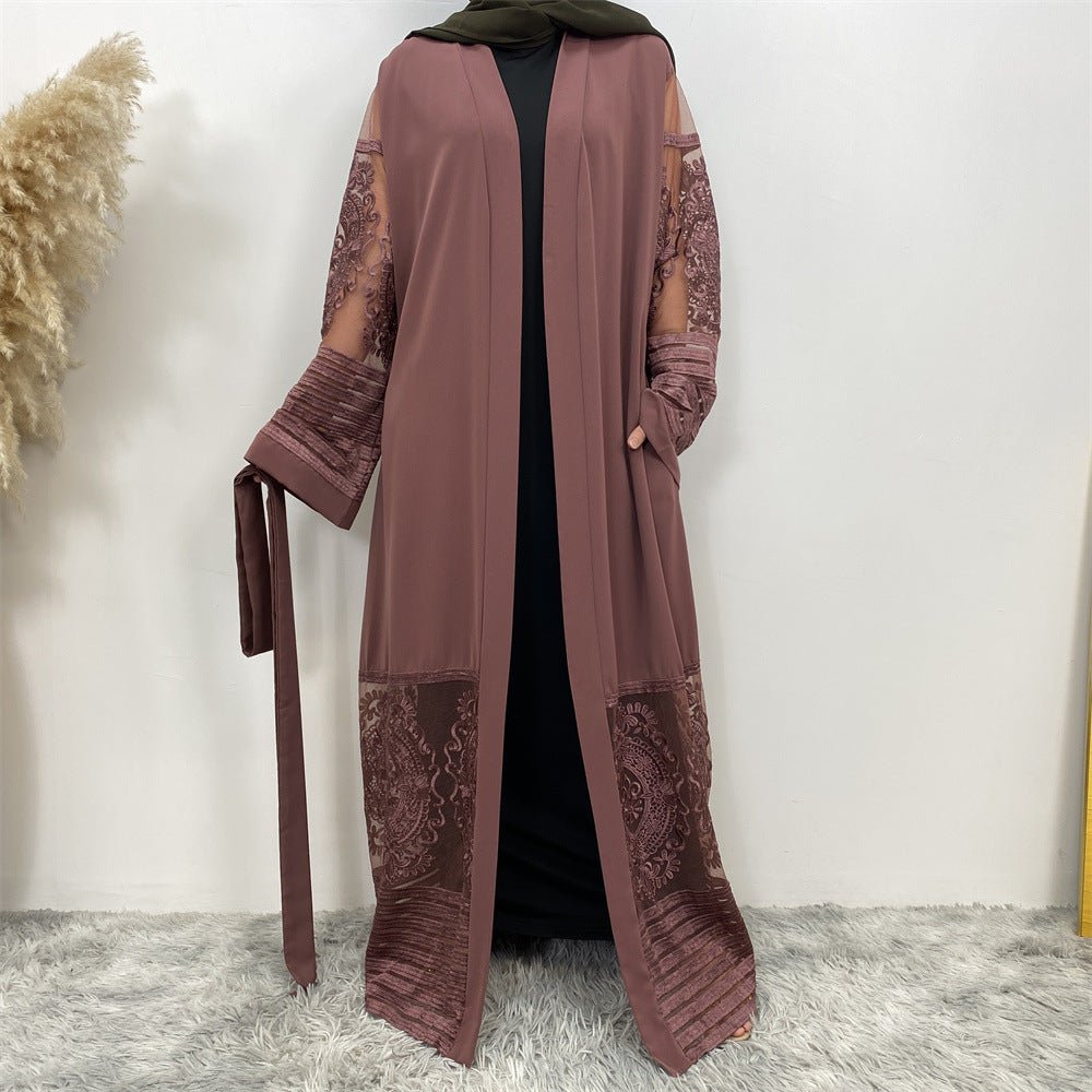 Luxury Embroidered Mesh Cardigan Abaya Dress (MOA161)