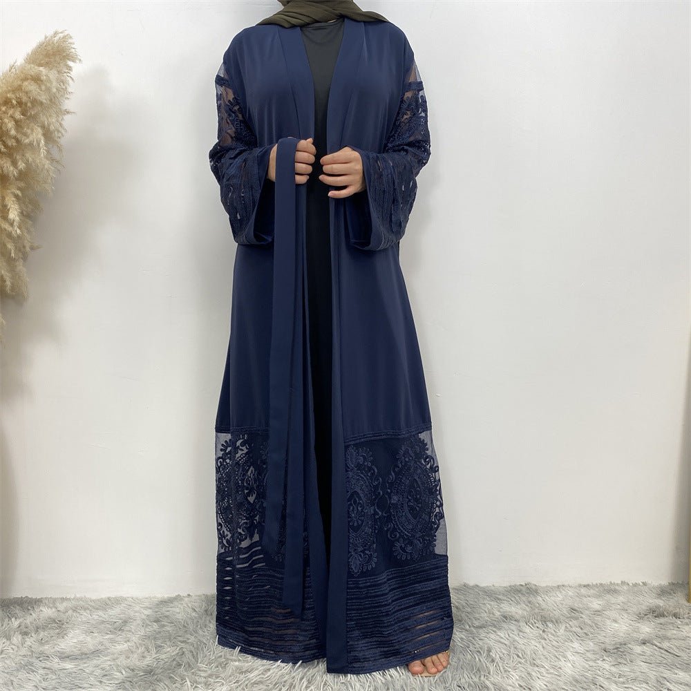 Luxury Embroidered Mesh Cardigan Abaya Dress (MOA161)