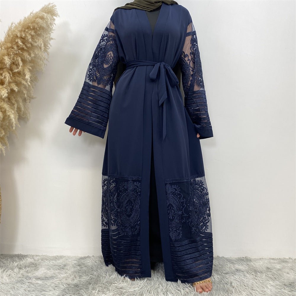 Luxury Embroidered Mesh Cardigan Abaya Dress (MOA161)