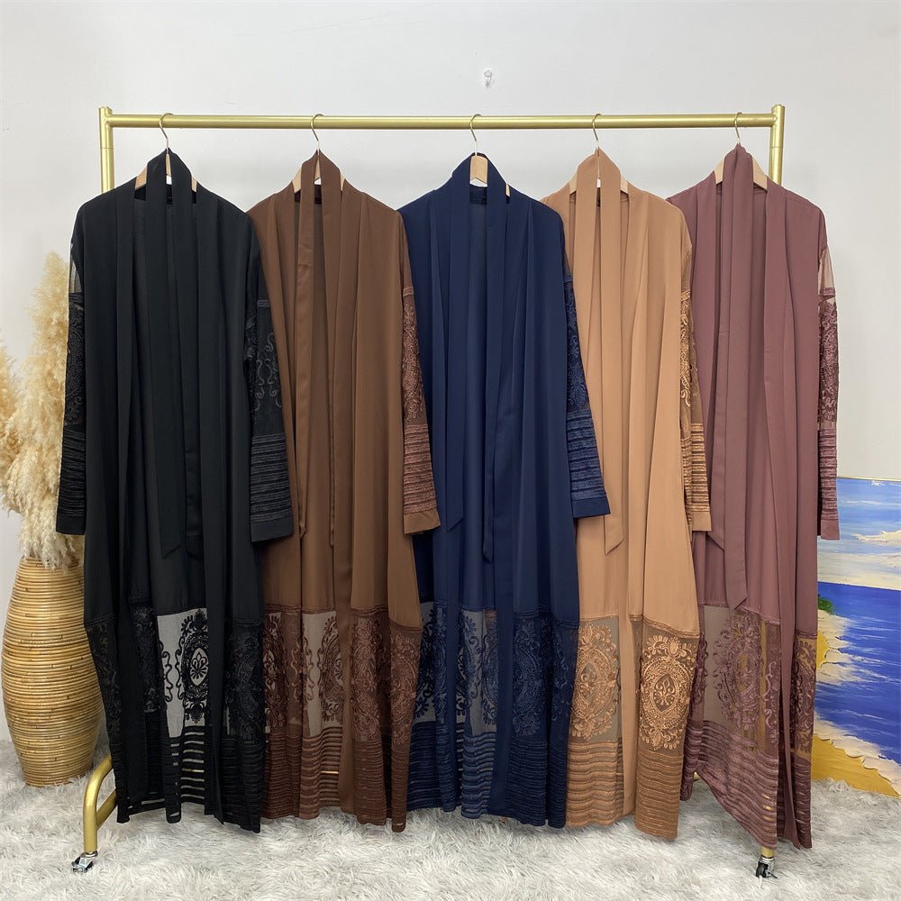 Luxury Embroidered Mesh Cardigan Abaya Dress (MOA161)