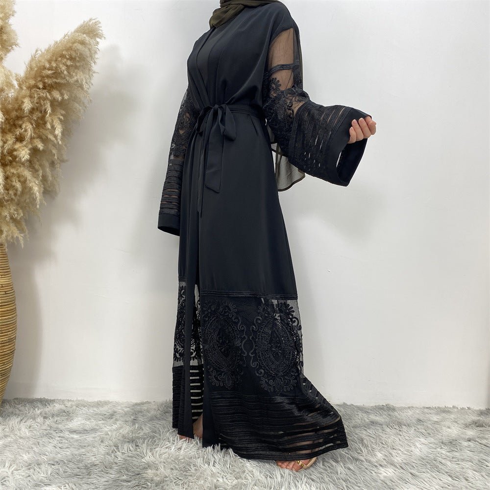 Luxury Embroidered Mesh Cardigan Abaya Dress (MOA161)