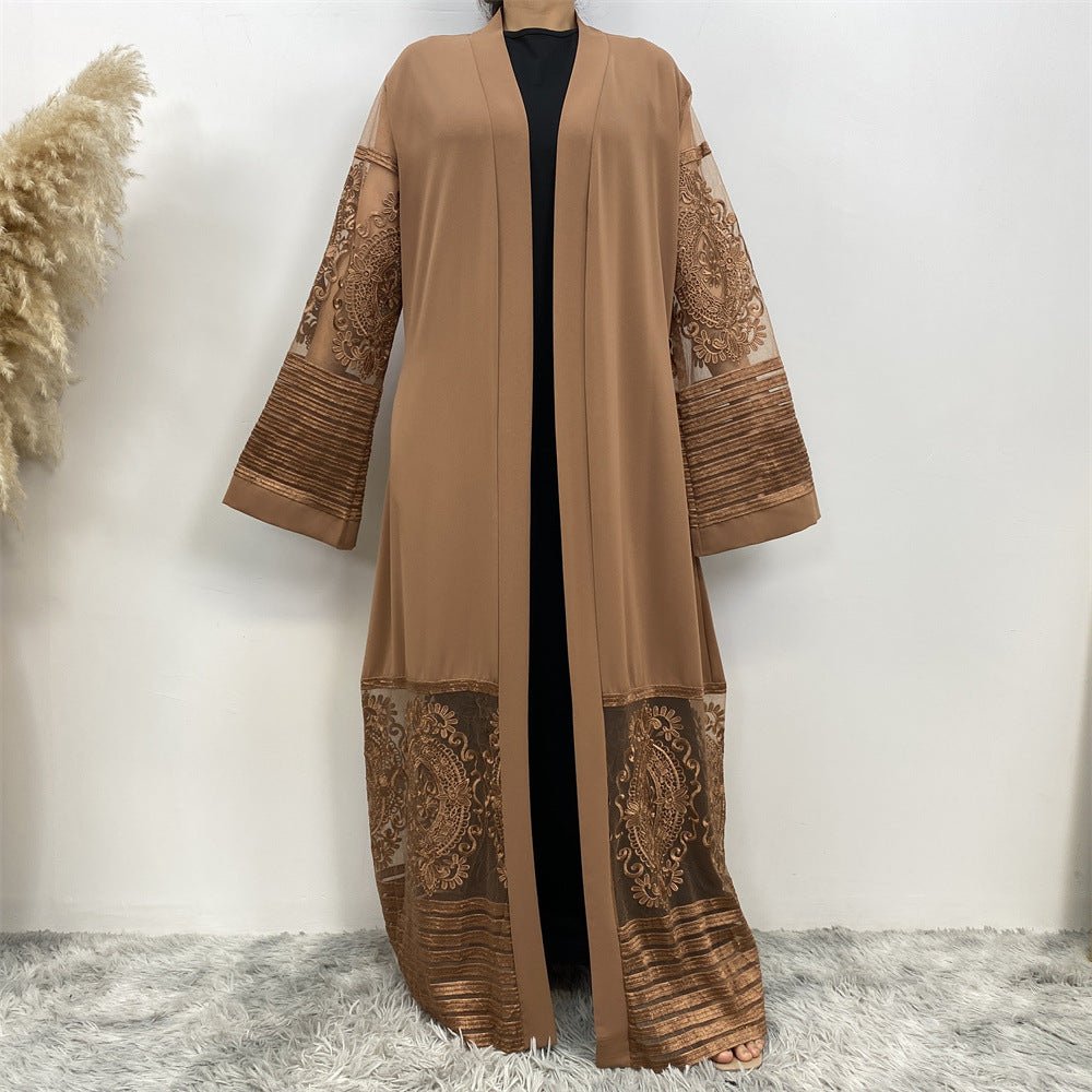 Luxury Embroidered Mesh Cardigan Abaya Dress (MOA161)
