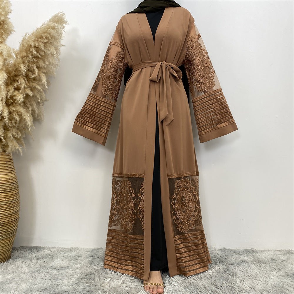 Luxury Embroidered Mesh Cardigan Abaya Dress (MOA161)
