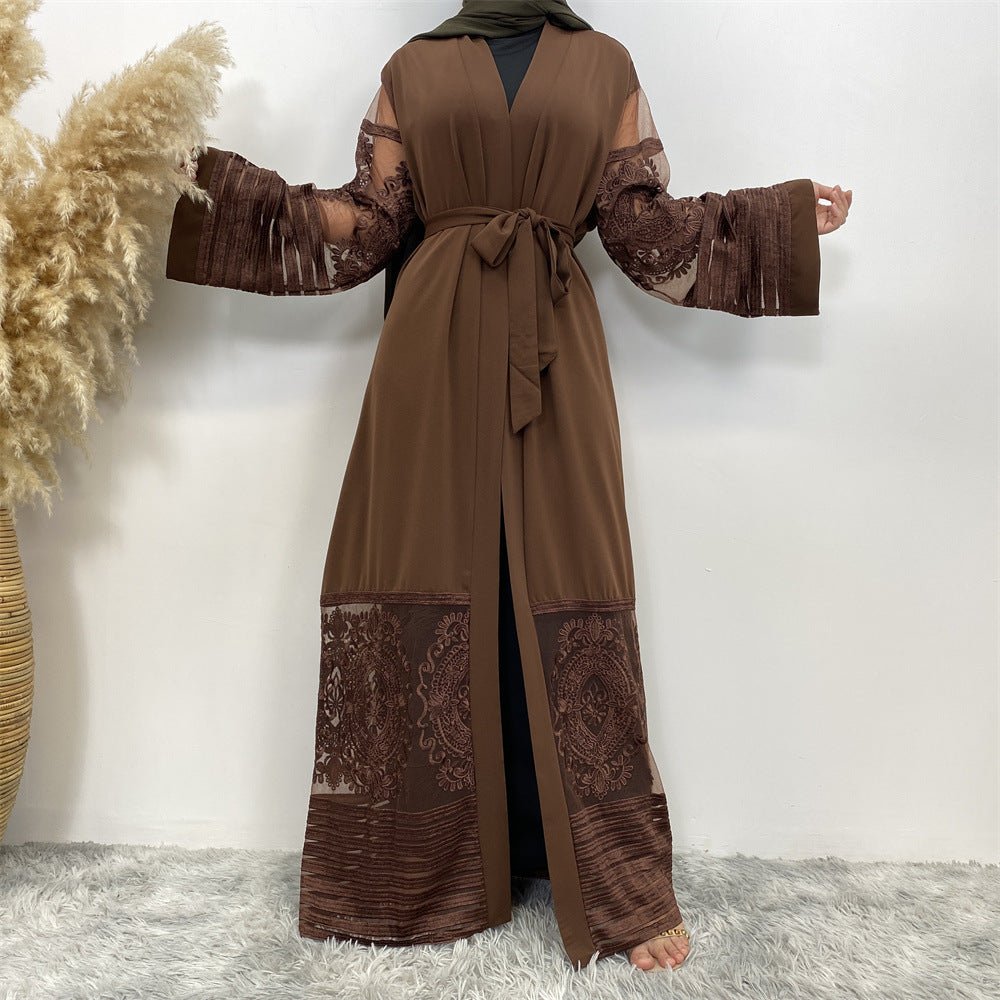 Luxury Embroidered Mesh Cardigan Abaya Dress (MOA161)