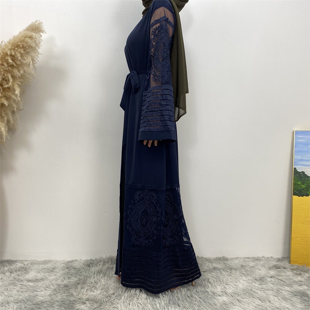 Luxury Embroidered Mesh Cardigan Abaya Dress (MOA161)