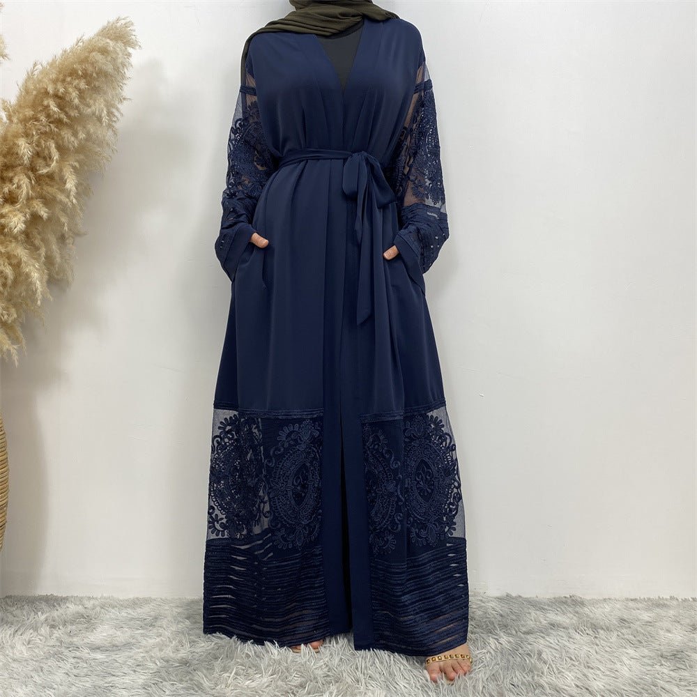 Luxury Embroidered Mesh Cardigan Abaya Dress (MOA161)