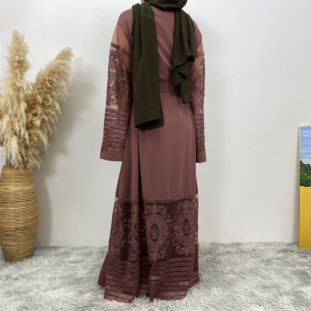 Luxury Embroidered Mesh Cardigan Abaya Dress (MOA161)