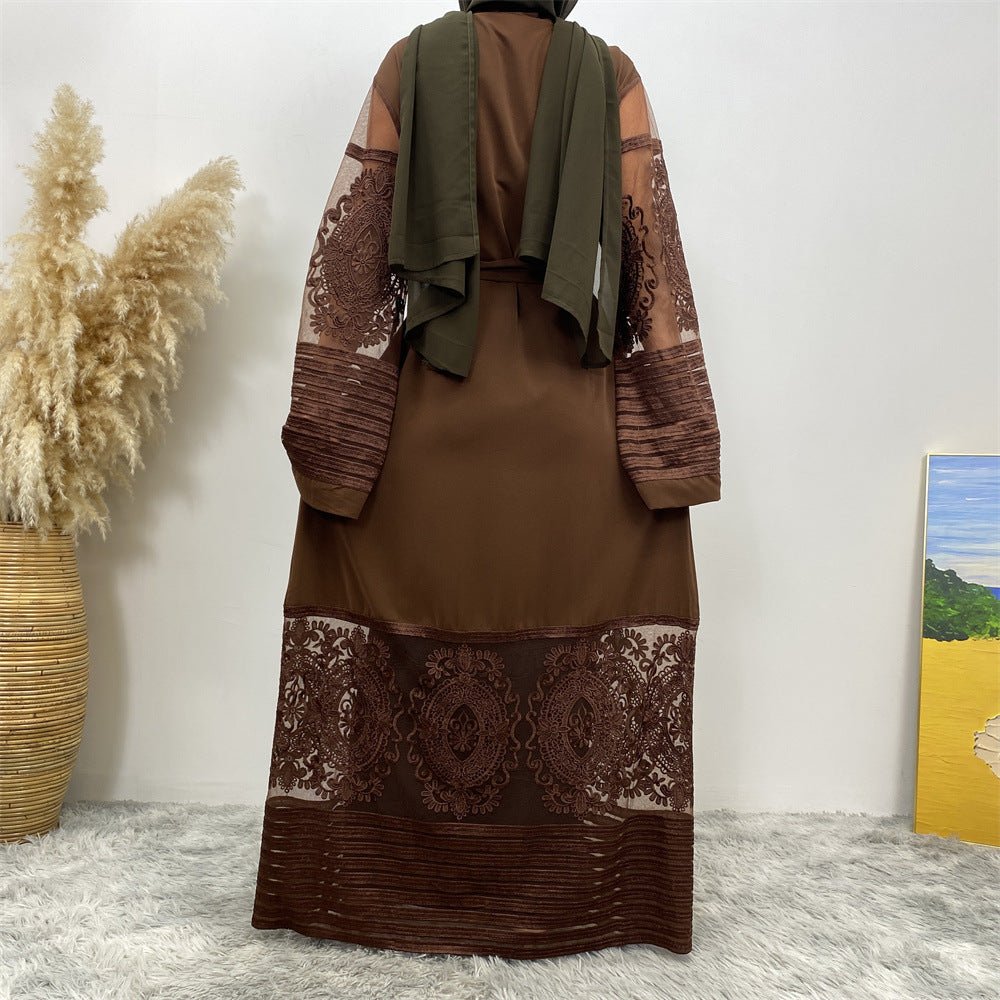 Luxury Embroidered Mesh Cardigan Abaya Dress (MOA161)